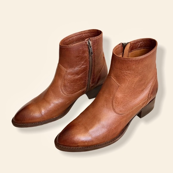 Frye Brooke Short Cognac Inside Zip Ankle Booties - Picture 7 of 16
